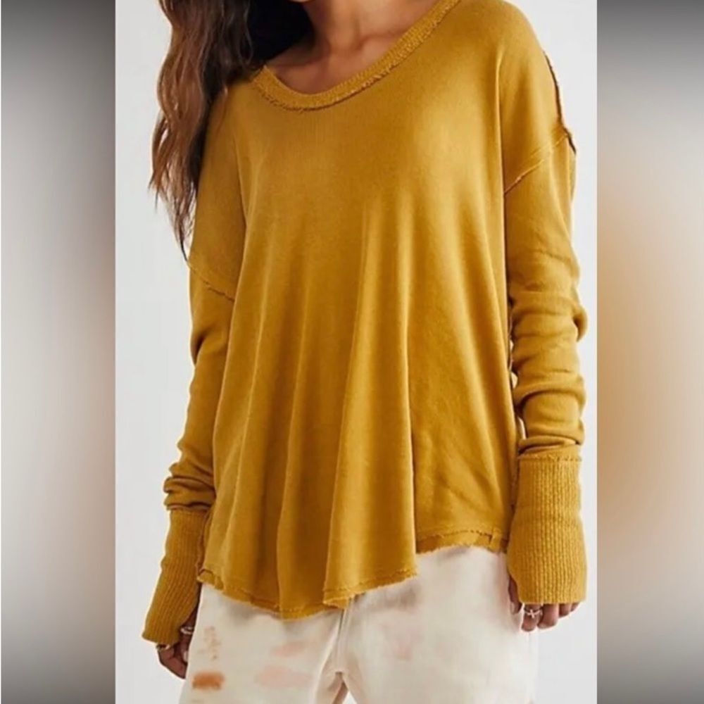 Free People Colby Long Sleeve Oversized Top in Mustard | XS